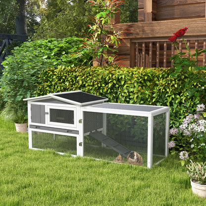 Wooden Rabbit Hutch Guinea Pig House with Removable Tray, Openable Roof, Trough, Run for Tortoises and Ferrets, Grey Rabbit Hutch   at Gallery Canada