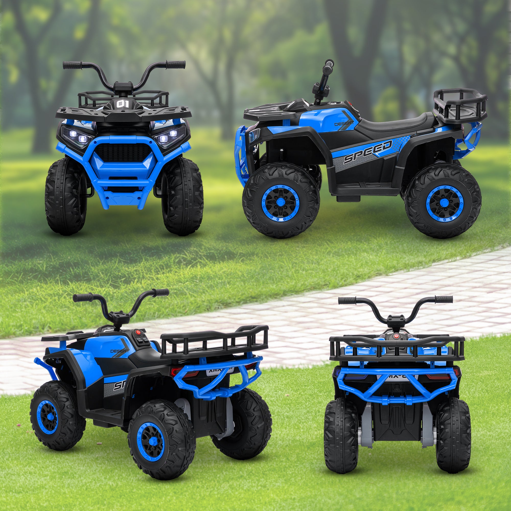 Kids ATV, 12V Battery Powered Electric Ride on Toy w/ Spring Suspension, Storage Basket, High &; Low Speed, Blue Electric Ride On Toys at Gallery Canada