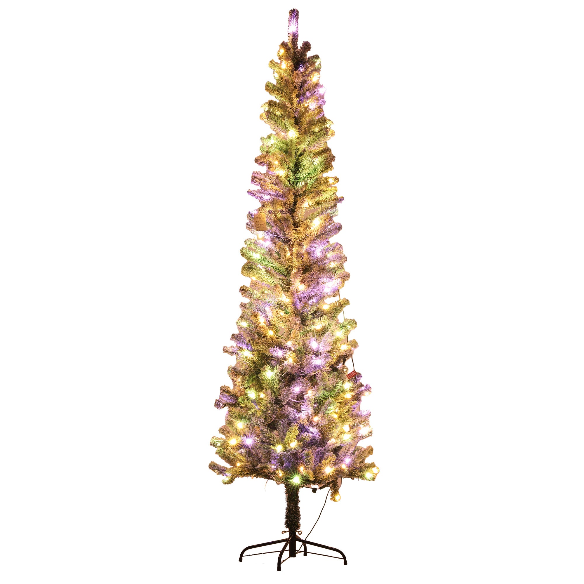 7.5ft Prelit Pencil Artificial Christmas Tree, Flocked Xmas Tree with Dual Colour LED Lights, 519 Tips and Metal Stand Pre Lit Christmas Trees   at Gallery Canada