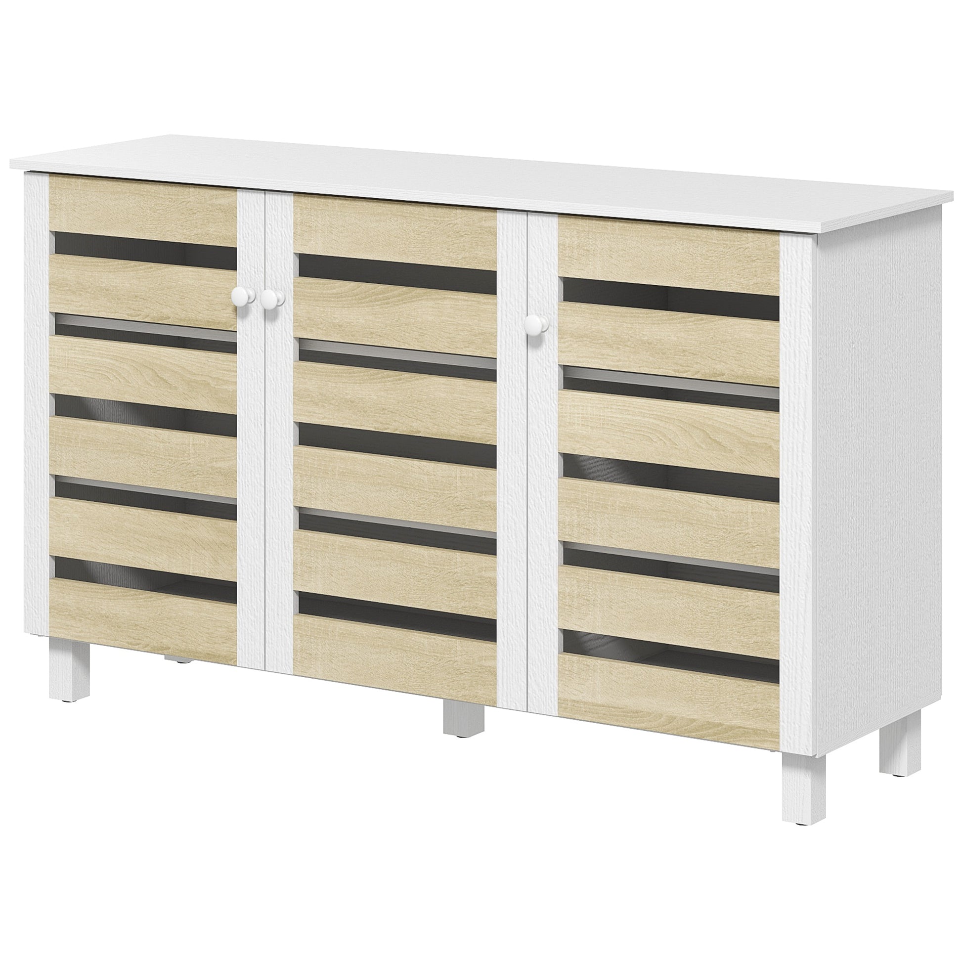 Shoe Cabinet with 3 Slatted Doors, 3-tier Shelving Rack Cabinet with Adjustable Shelves for 15 Pairs of Shoes, White Shoe Storage Cabinets & Racks   at Gallery Canada