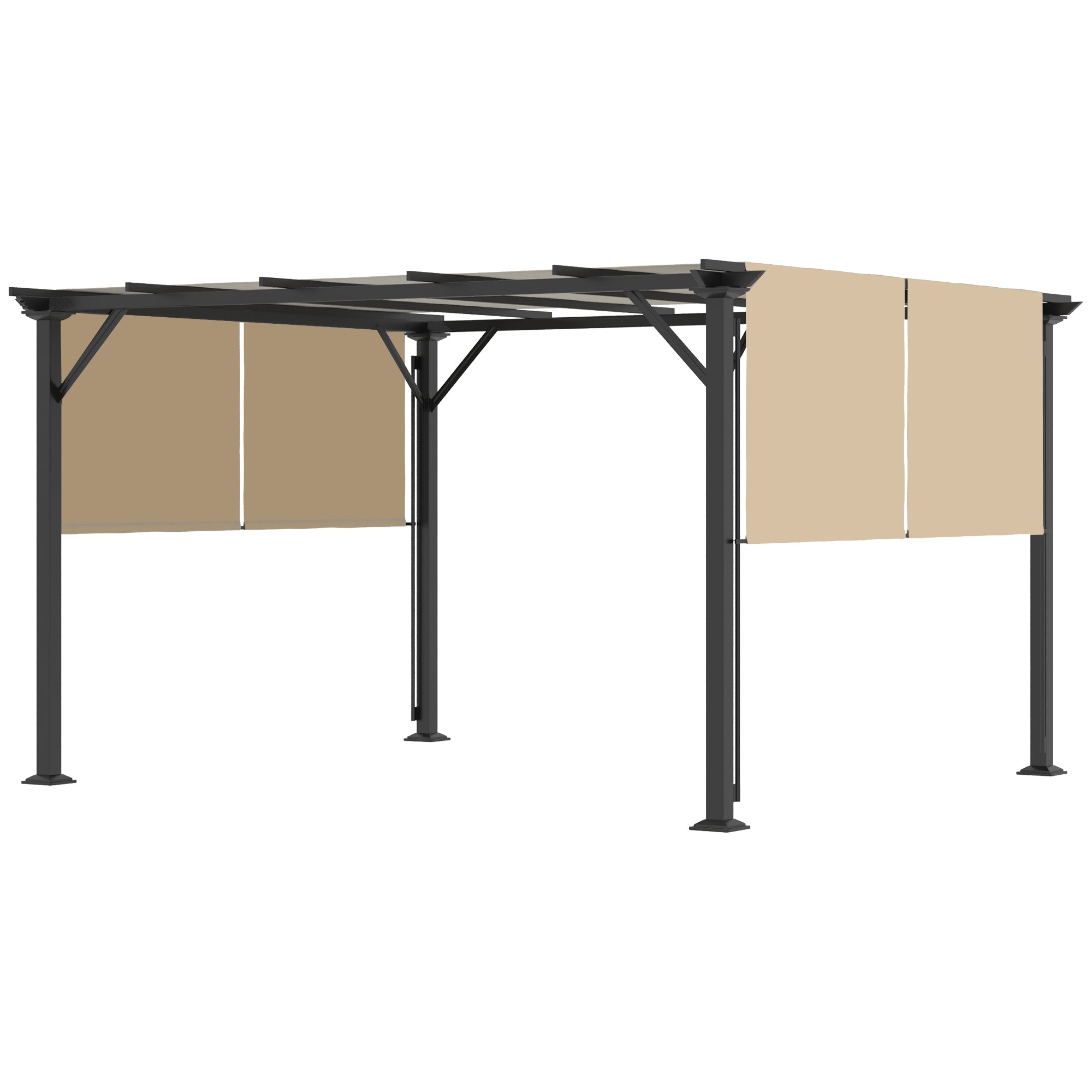 12' x 10' Outdoor Patio Gazebo Pergola with Retractable Canopy Roof, Steel Frame with Stakes, Unique Design, Beige Pergolas at Gallery Canada