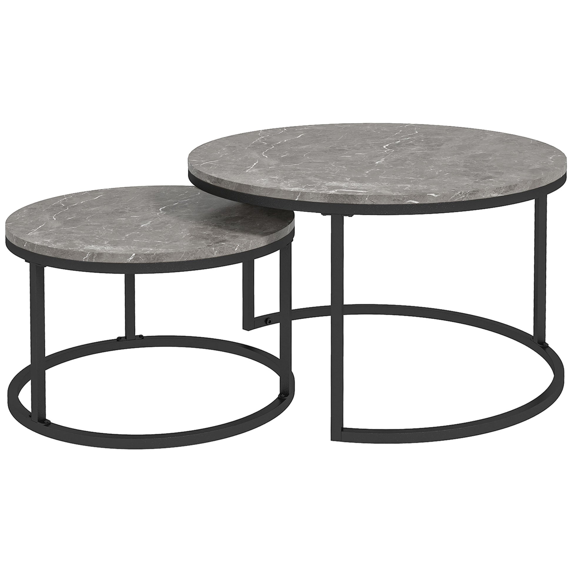 Modern Coffee Table Set of 2, Nesting Side Tables w/ Metal Base for Living Room Bedroom Office Faux Marbled Grey Coffee Tables   at Gallery Canada