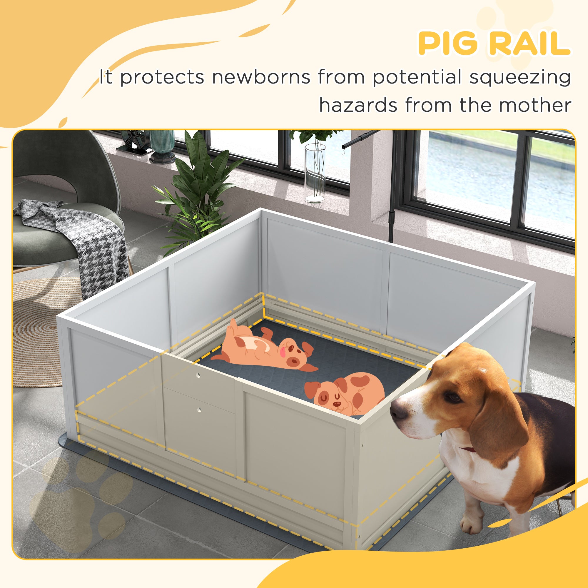 Whelping Box for Dogs with Retractable Light Stand, Waterproof Pad, Rail, Adjustable Height Door, 49