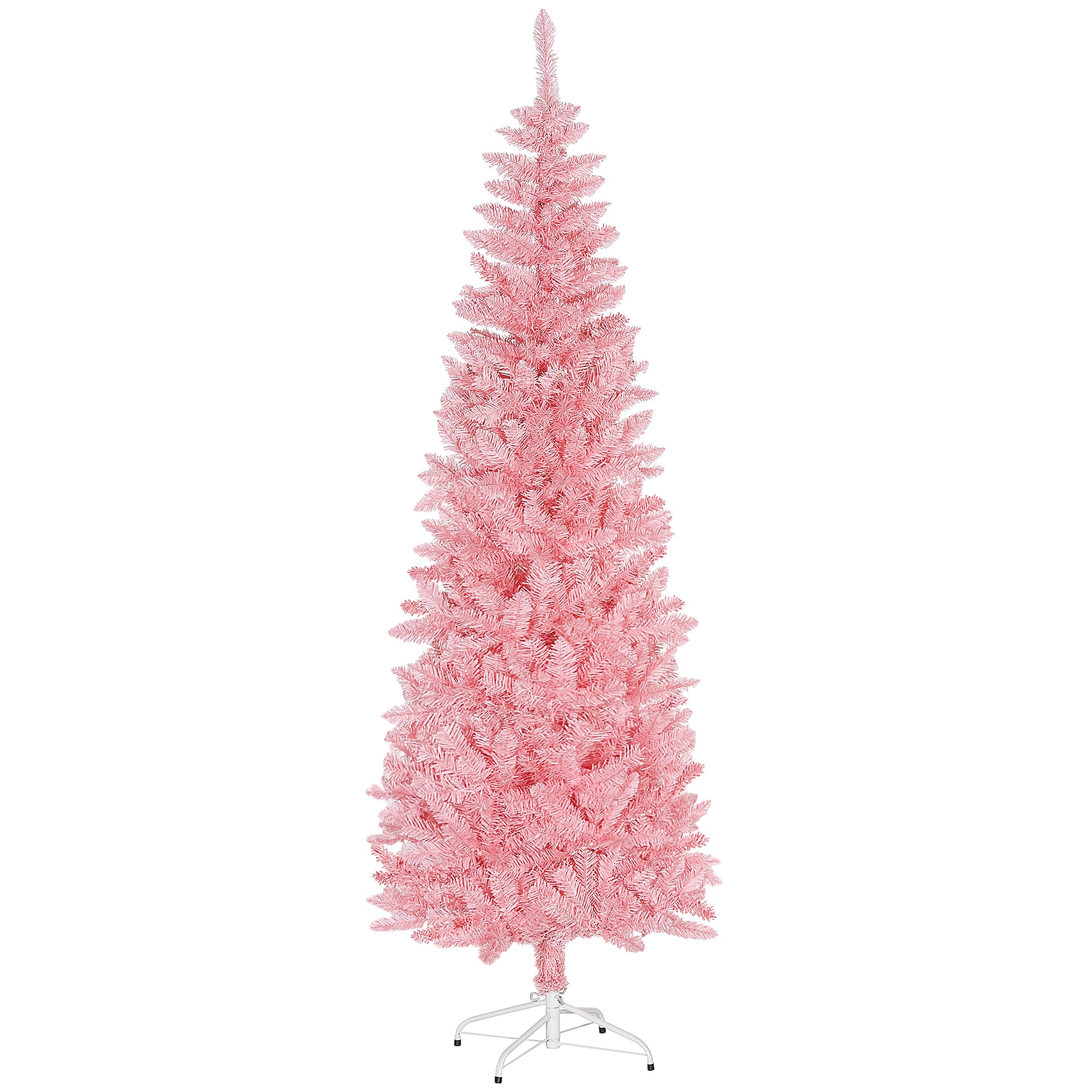 7ft Tall Pencil Artificial Christmas Tree with 687 Branch Tips with Steel Base, Pink Pencil Christmas Trees   at Gallery Canada