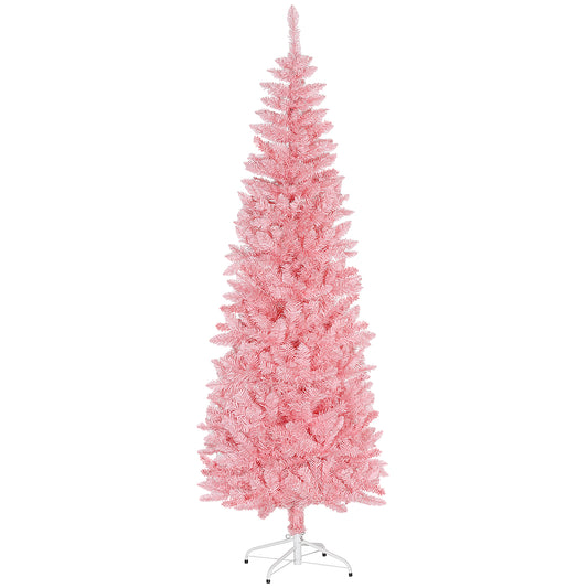 7ft Tall Pencil Artificial Christmas Tree with 687 Branch Tips with Steel Base, Pink Pencil Christmas Trees   at Gallery Canada