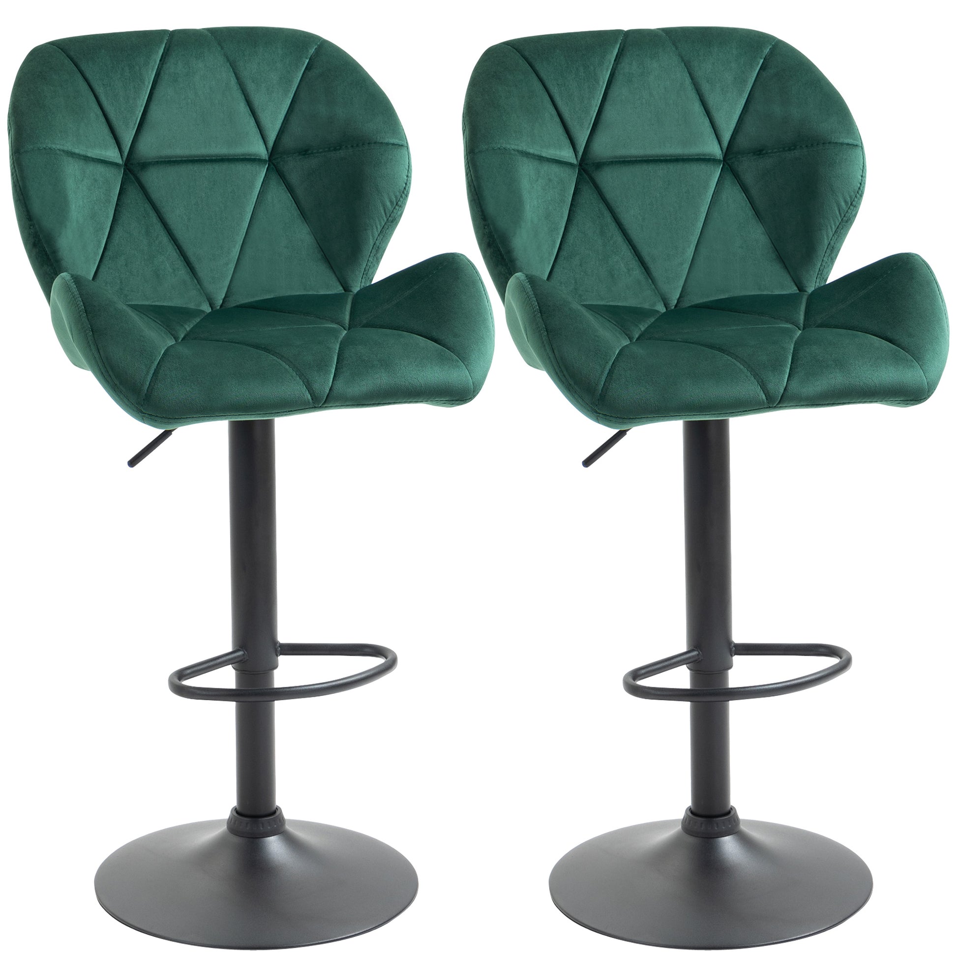 Bar Stool Set of 2 Fabric Adjustable Height Armless Upholstered Counter Chairs with Swivel Seat, Green Bar Stools   at Gallery Canada