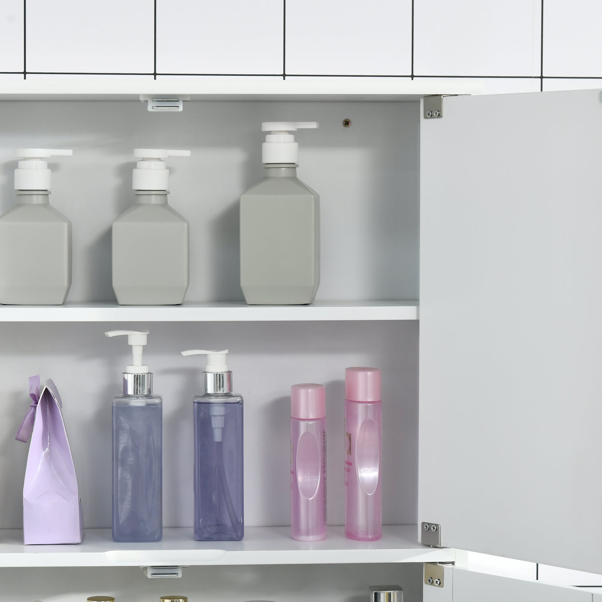 Medicine Cabinet with Mirror, Bathroom Wall Cabinet with 2 Mirrored Doors, 2 Slat Doors and Adjustable Shelf, White Mirror Medicine Cabinets at Gallery Canada