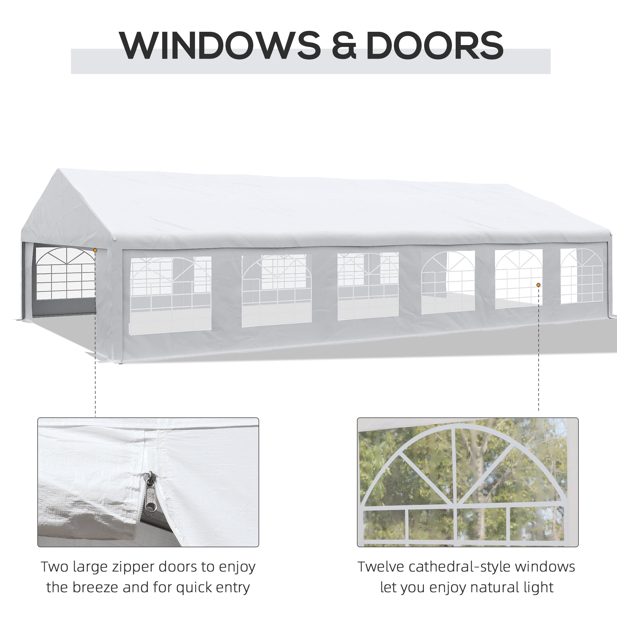 23' x 39' Party Tent, Heavy Duty Outdoor Canopy Tent Shelter with 2 Doors and 12 Windows for Parties, Events, White Gazebos at Gallery Canada