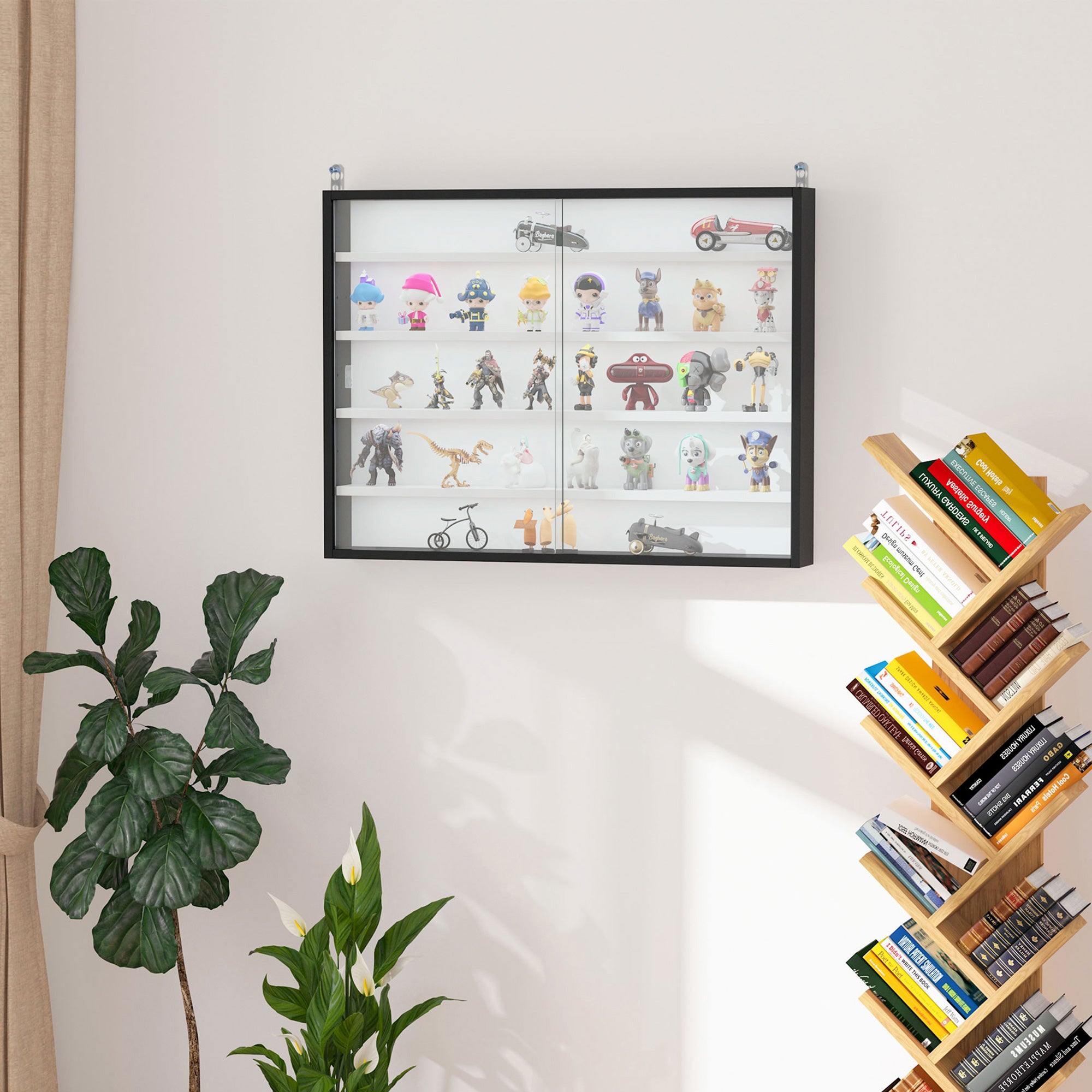 5-Tier Display Cabinet, Shot Glass Display Case, Glass Curio Cabinet with 2 Glass Doors and 4 Adjustable Shelves, Black Display Bookshelves at Gallery Canada