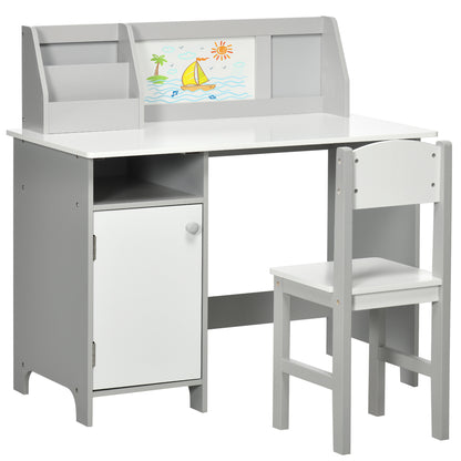 2Pcs Kids Desk and Chair Set with Whiteboard, Storage, Shelves, Grey Kids Desk Sets   at Gallery Canada