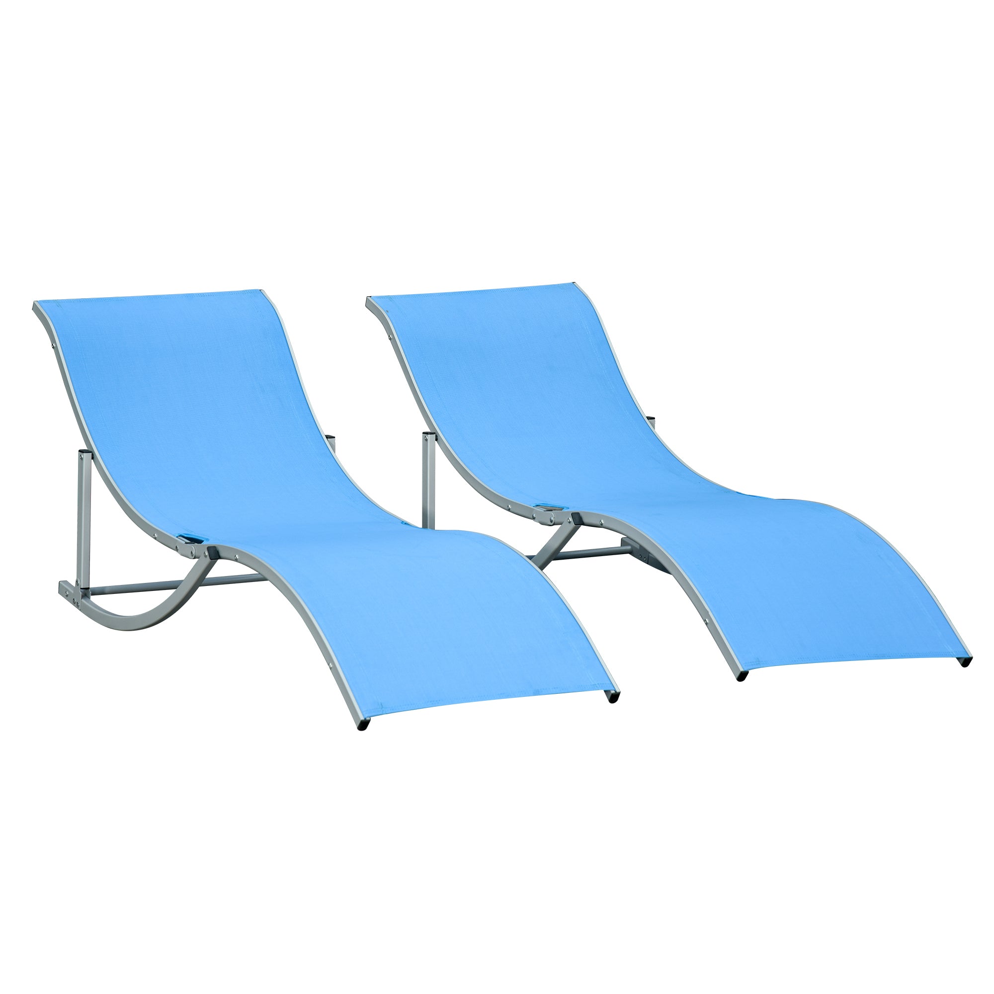 Pool Chaise Lounge Chairs Set of 2, S-shaped Foldable Outdoor Chaise Lounge Chair Reclining for Patio Beach Garden With 264lbs Weight Capacity, Blue Lounger Chairs   at Gallery Canada