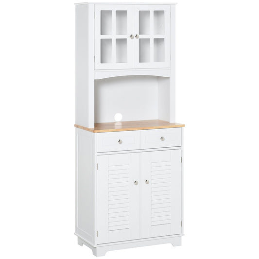 Coastal Style Kitchen Buffet Hutch with Glass Doors and Microwave Space, White Kitchen Pantry Cabinets White  at Gallery Canada