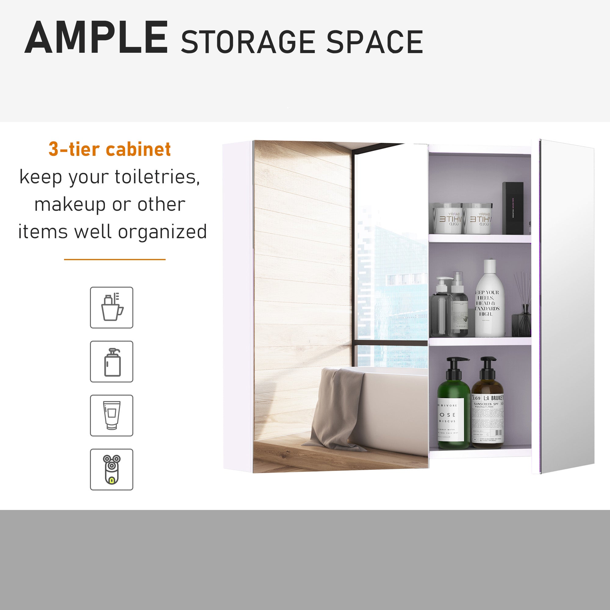 Wall Mount Mirrored Medicine Cabinet, Bathroom Mirror Cabinet with Adjustable Shelf, Double Soft Closing Doors, Light Lilac Mirror Medicine Cabinets at Gallery Canada