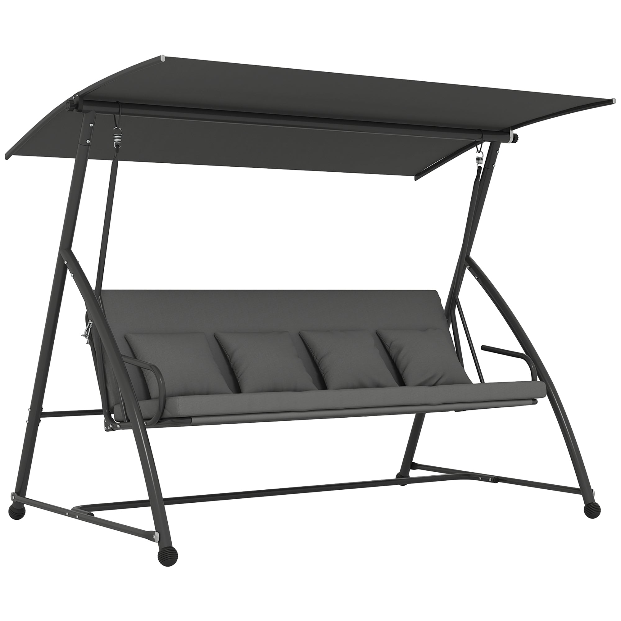 Patio Swing Chair, 3 Person Convertible Hammock, Outdoor Swing Lounge Bed, Cushioned with Tilt Canopy, Dark Grey Porch Swings with Canopy at Gallery Canada