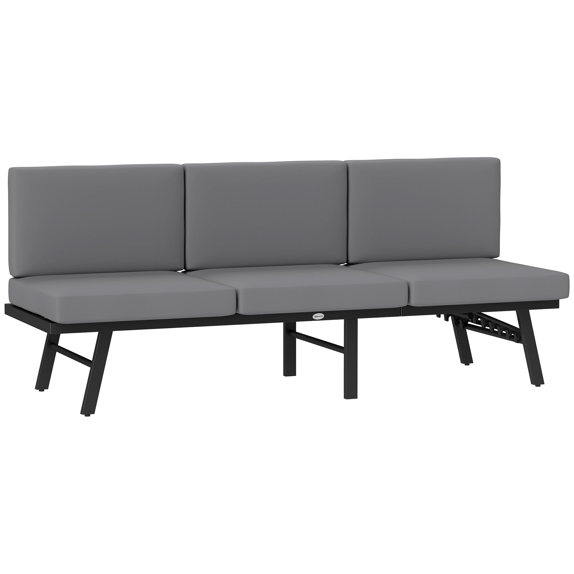 3-in-1 3-Seater Outdoor Sofa, Lounge Chair with 5-Position Adjustable Back, Patio Loveseat with Folding Table, Grey Patio Chairs at Gallery Canada