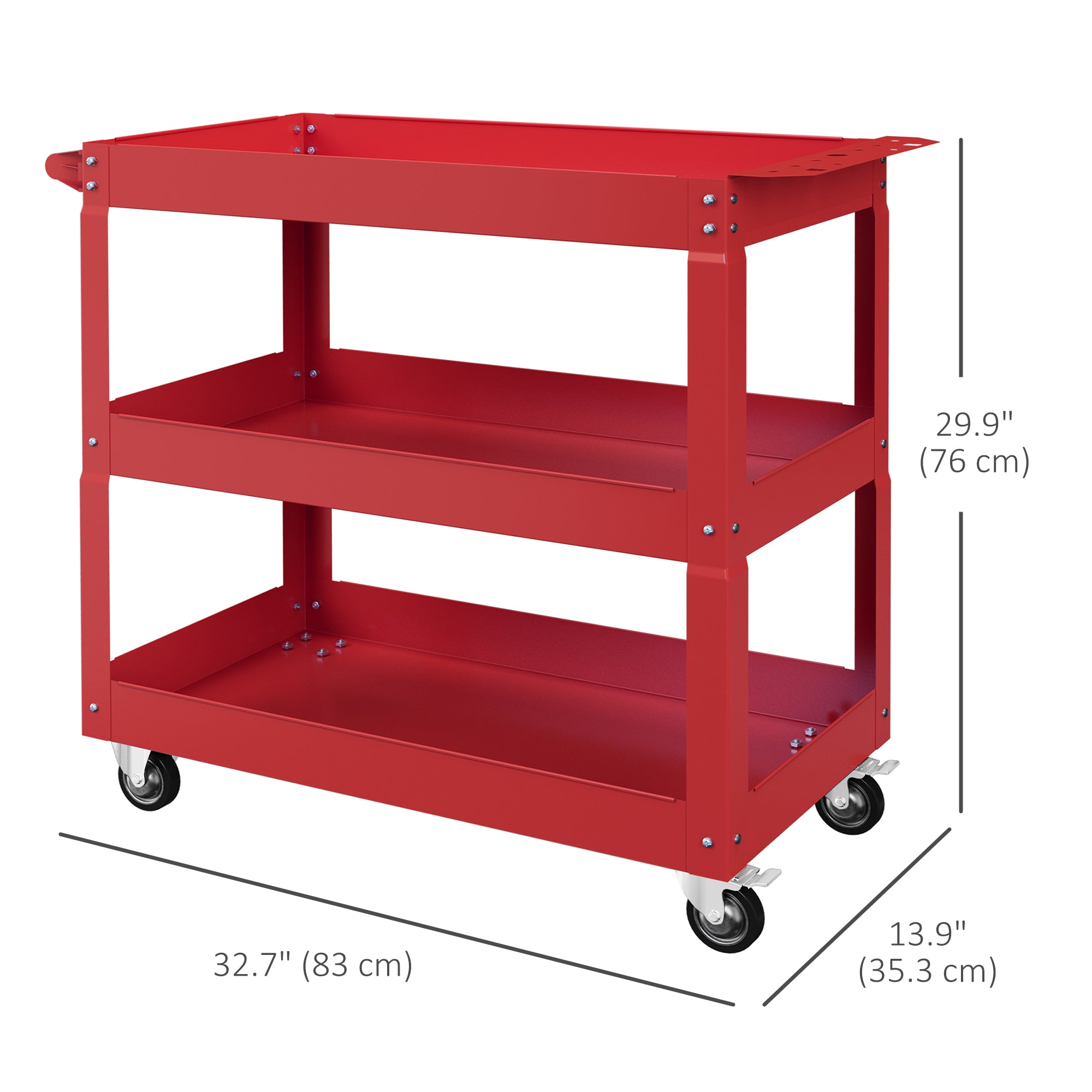 3 Tier Rolling Tool Cart with Wheels, 330 LBS Capacity Heavy Duty Utility Cart, Mobile Service Cart for Garage, Red Tool Organizers at Gallery Canada