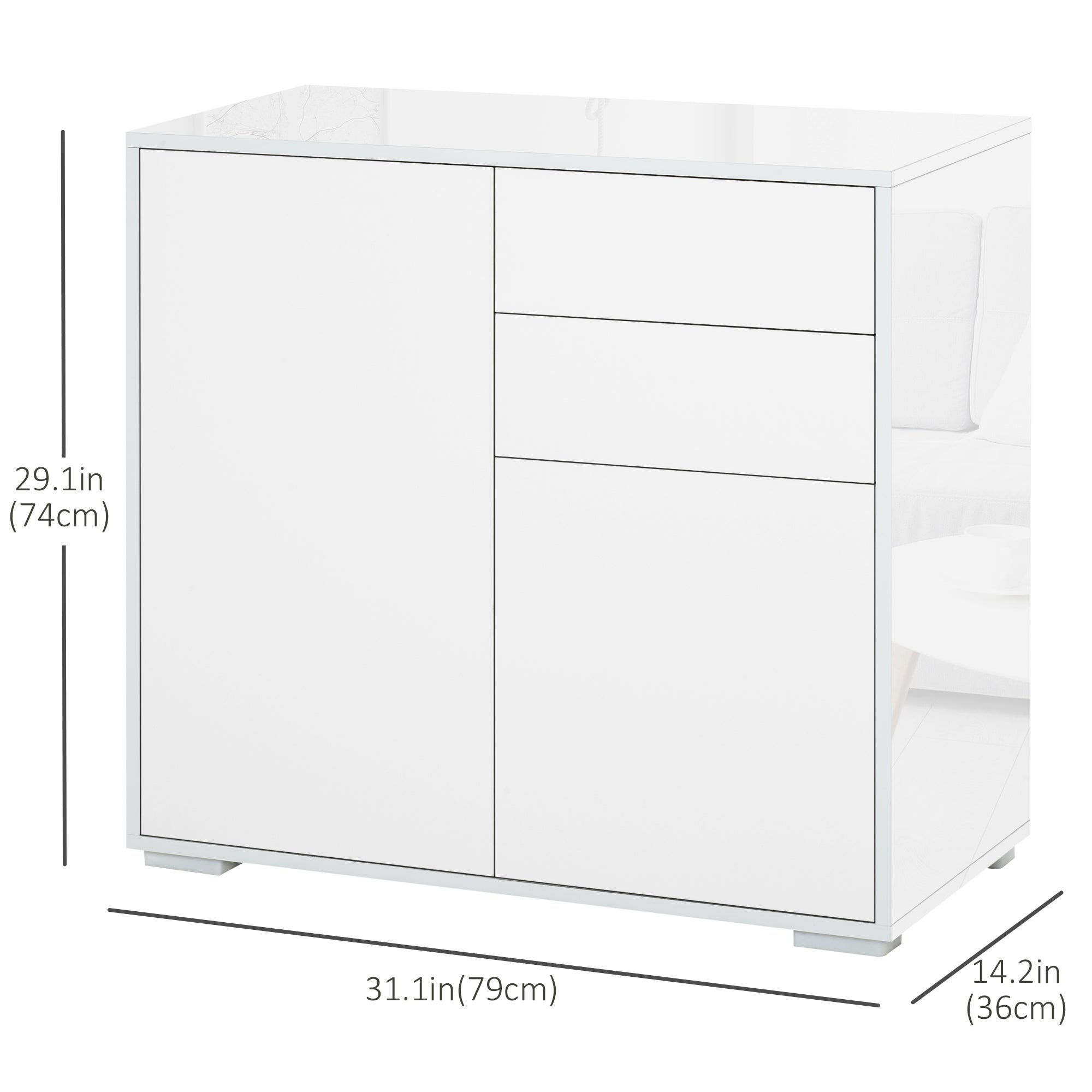 High Gloss Buffet Sideboard with 2 Drawers, 2 Doors and Adjustable Shelf, Kitchen Storage Cabinet with Push Open Design, White Bar Cabinets at Gallery Canada