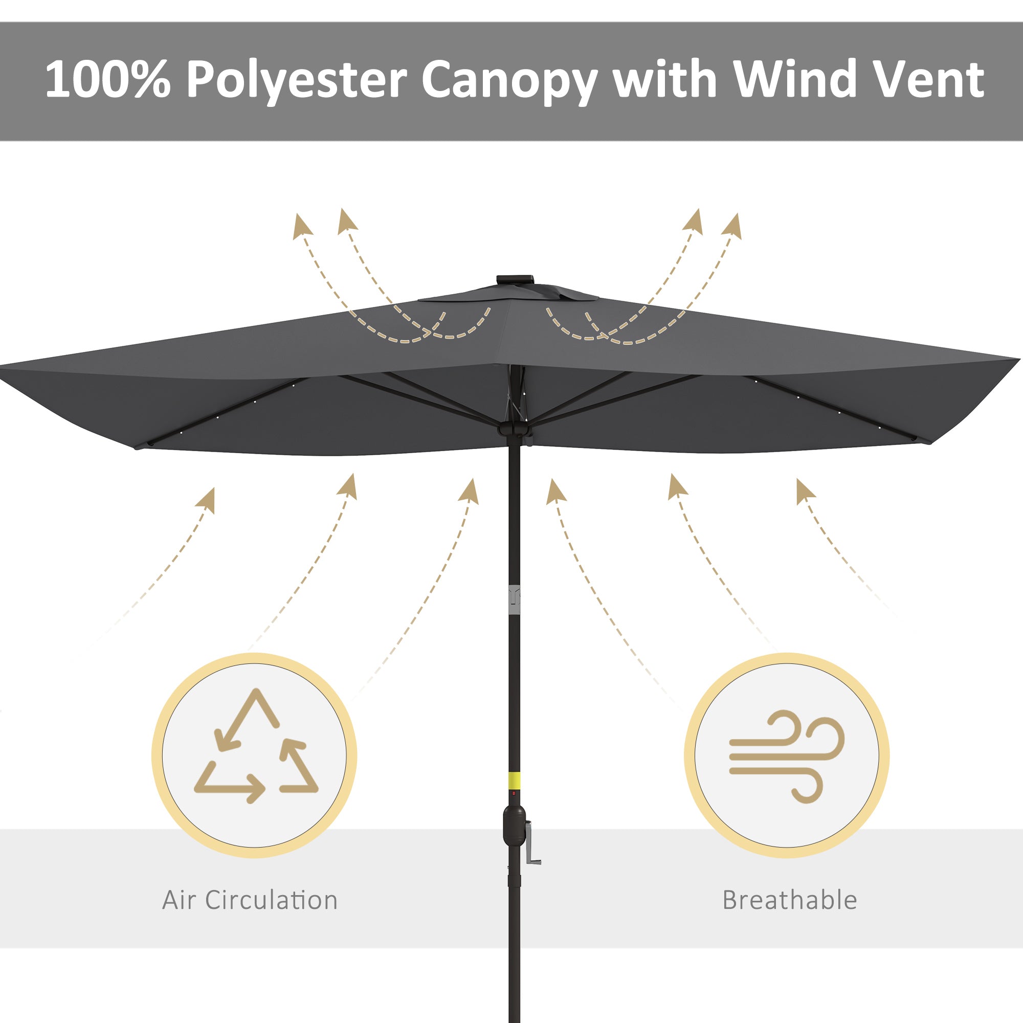 6.5x10ft Patio Umbrella Tilt Aluminum Outdoor Market Parasol with Solar Powered LEDs, Crank - Dark Grey Sun Umbrellas at Gallery Canada