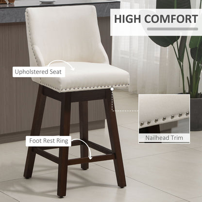 Swivel Bar stool Set of 2 Armless Upholstered Bar Chairs with Nailhead-Trim, Wood Legs, Cream White Bar Stools   at Gallery Canada