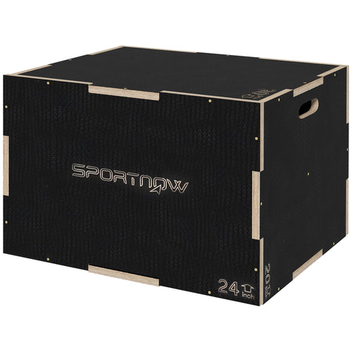 30/24/20 In Wooden Plyometric Jump Box with Handle Openings for Home Gym Workout Training