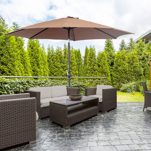 10' x 8' Round Market Umbrella, Patio Umbrella with Crank Handle and Tilt, Outdoor Parasol for Garden, Bench, Lawn, Coffee