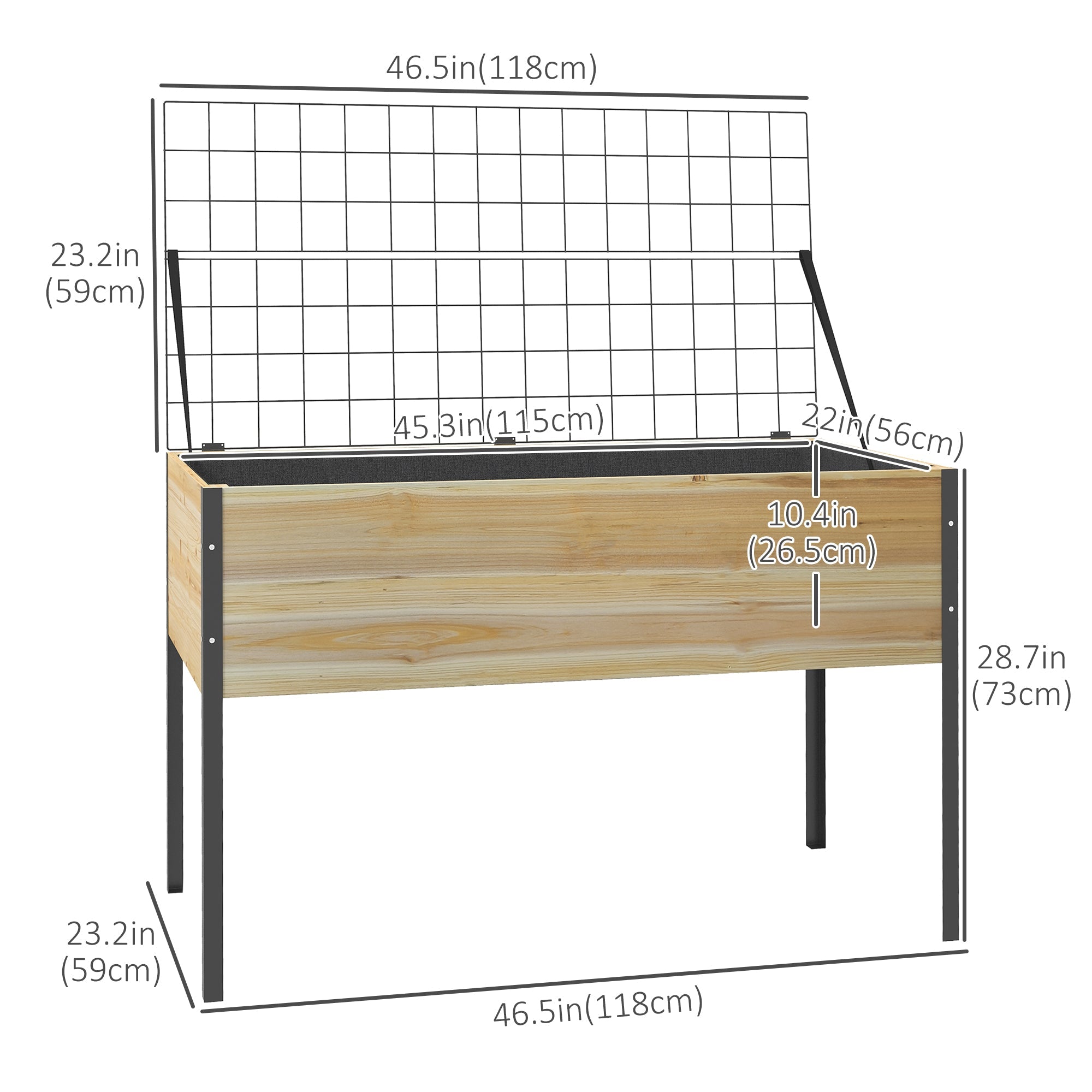 Wooden Planter Box with Metal Legs, Raised Garden Bed with Trellis and Bed Liner, for Vegetables Flowers Herbs Elevated Garden Beds   at Gallery Canada