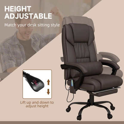 6-Point Vibration Massage Chair, Height Adjustable Reclining Computer Chair with Retractable Footrest, Brown Executive & Manager Chairs   at Gallery Canada