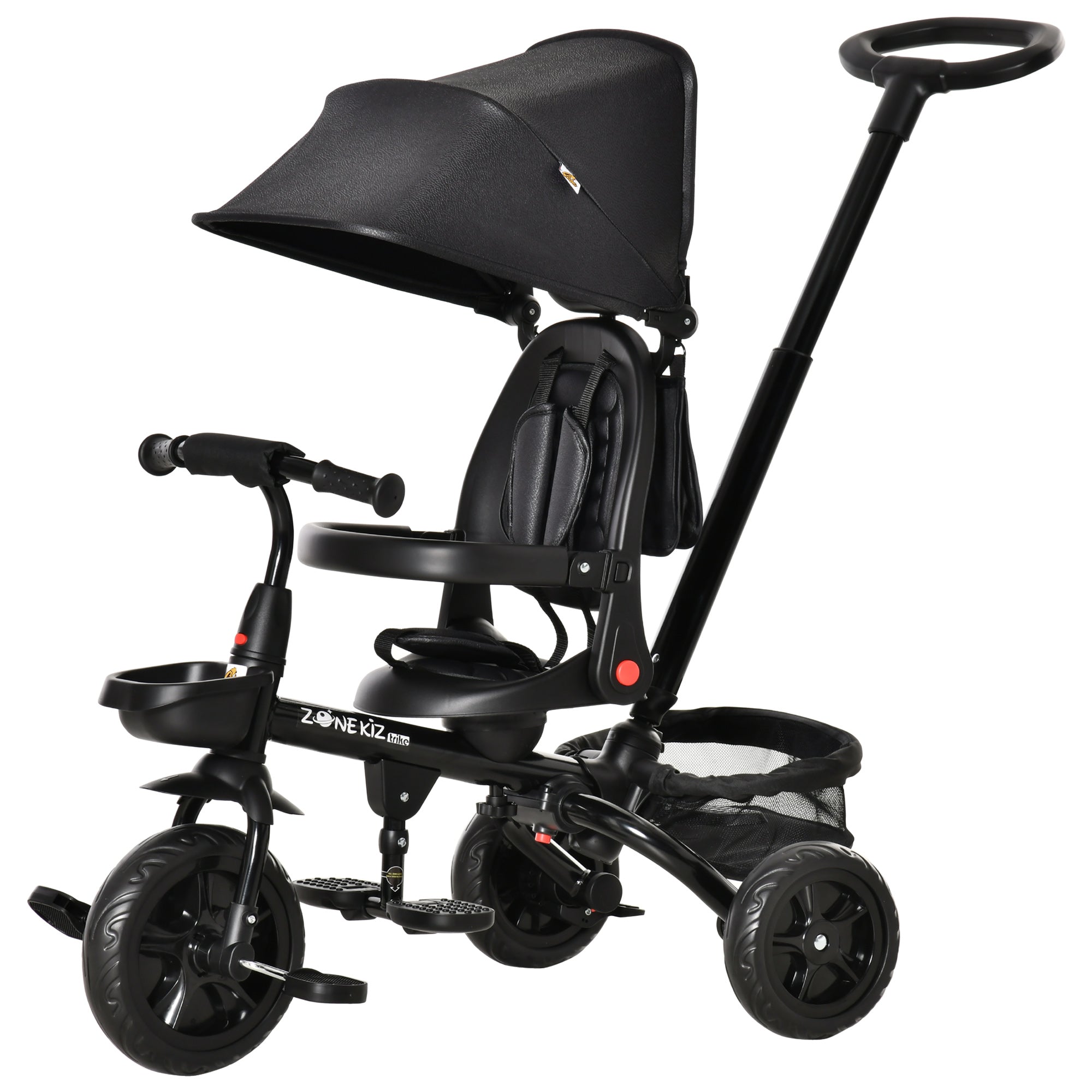 Baby Tricycle 4 In 1 Trike w/ Reversible Angle Adjustable Seat Removable Handle Canopy Handrail Belt Storage Footrest Brake Clutch for 1-5 Years Old Black Tricycles for Kids at Gallery Canada