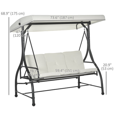 Convertible Patio Swing Bed with Canopy and Cushions, 3 Seater Porch Swing for Outdoor, Backyard, Garden, Cream White Porch Swings with Canopy Cream White and Black  at Gallery Canada