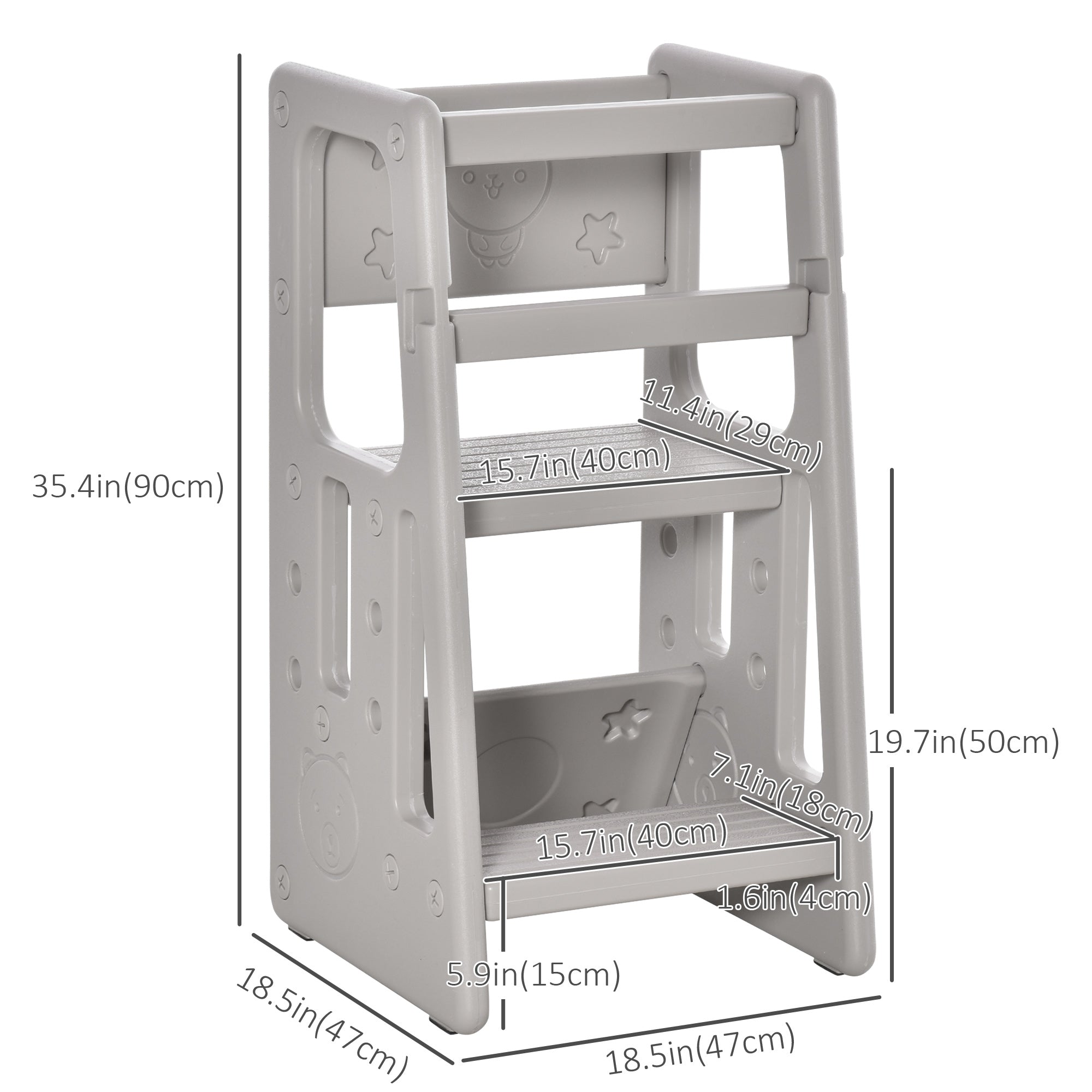 Toddler Kitchen Helper 2 Step Stool with Adjustable Height Platform and Safety Rail, Grey Toddler & Kids Step Stools   at Gallery Canada