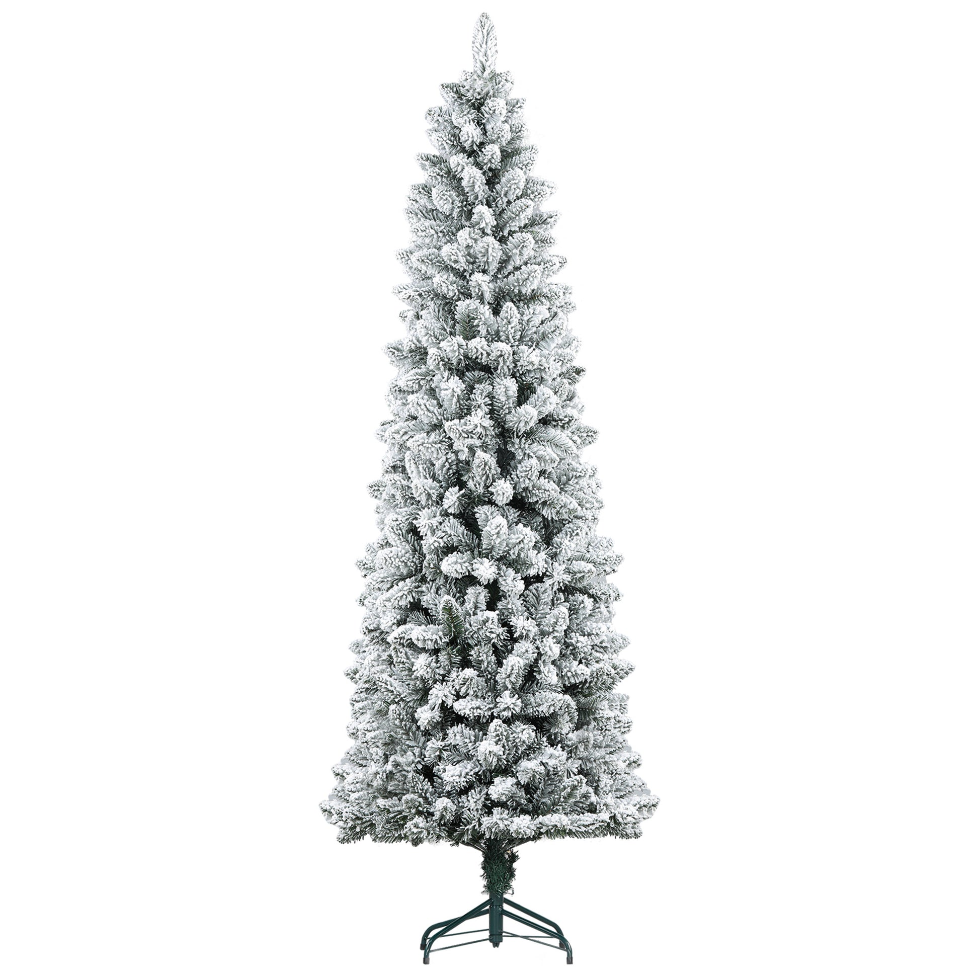 7ft Pencil Christmas Tree, Flocked Tree with 687 Branch Tips and Metal Base for Home, Indoor, Holiday Pencil Christmas Trees   at Gallery Canada