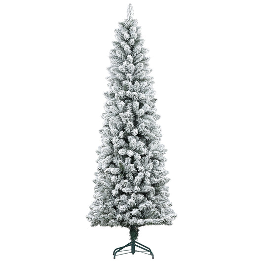 7ft Pencil Christmas Tree, Flocked Tree with 687 Branch Tips and Metal Base for Home, Indoor, Holiday Pencil Christmas Trees   at Gallery Canada