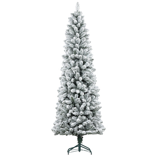 7ft Pencil Christmas Tree, Flocked Tree with 687 Branch Tips and Metal Base for Home, Indoor, Holiday