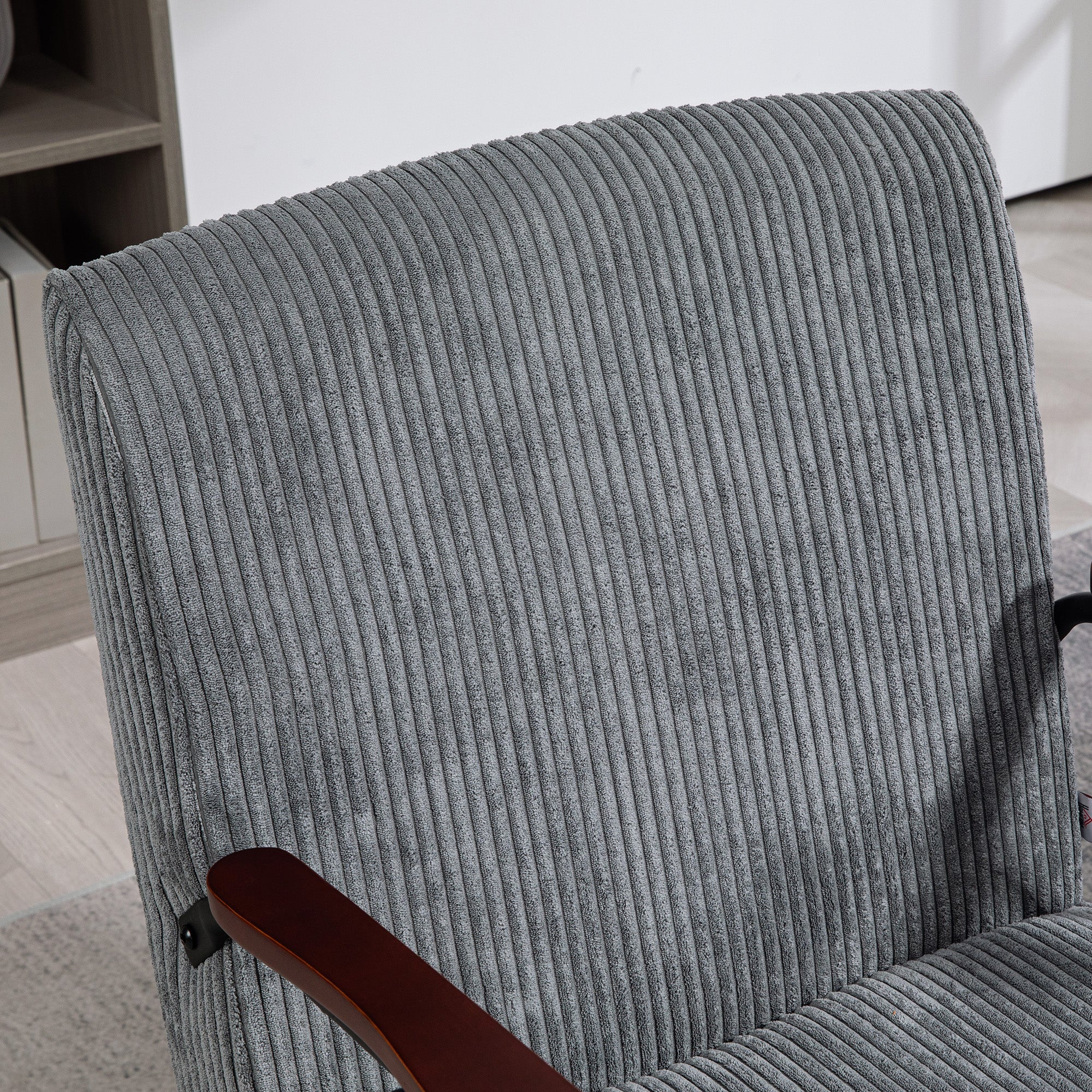 Modern Armchair, Upholstered Corduroy Accent Chair with Wood Arms and Steel Frame for Living Room, Bedroom, Grey Accent Chairs   at Gallery Canada