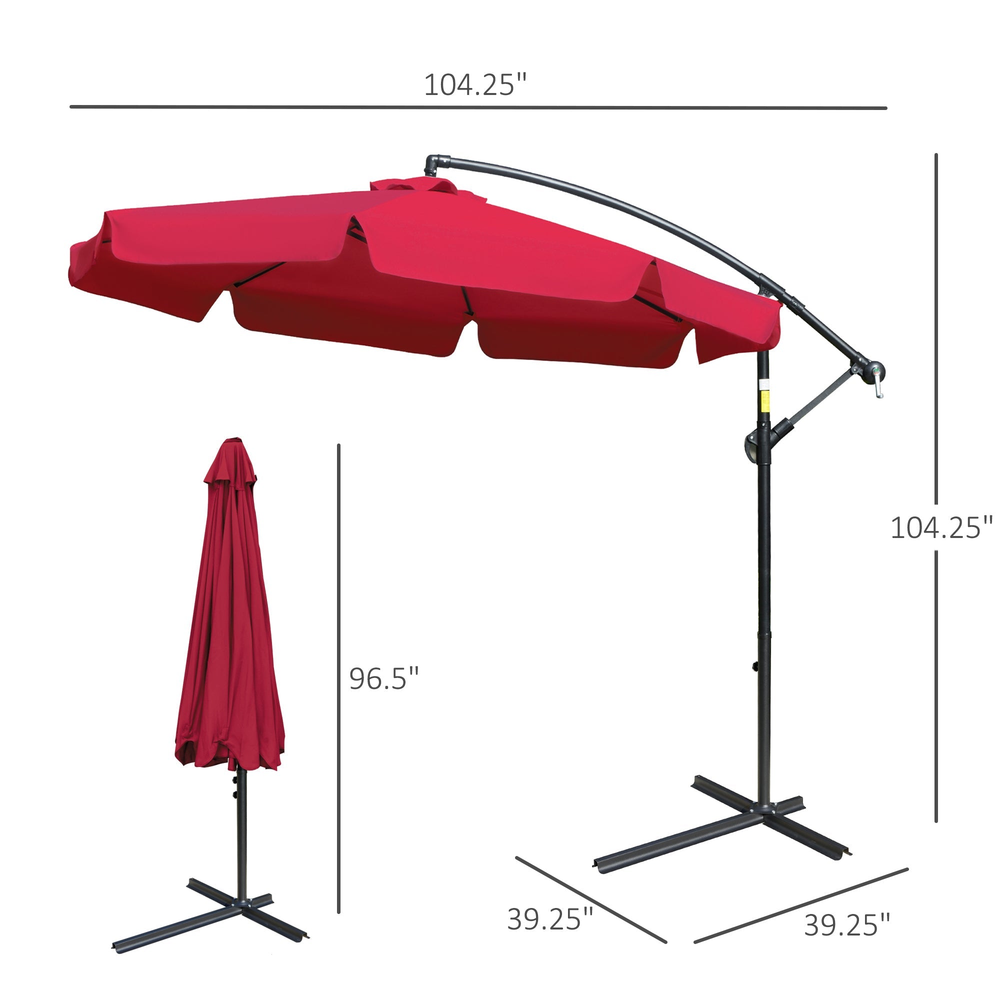 9FT Offset Hanging Patio Umbrella Cantilever Umbrella with Easy Tilt Adjustment, Cross Base and 8 Ribs for Backyard, Poolside, Lawn and Garden, Red Cantilever Umbrellas   at Gallery Canada