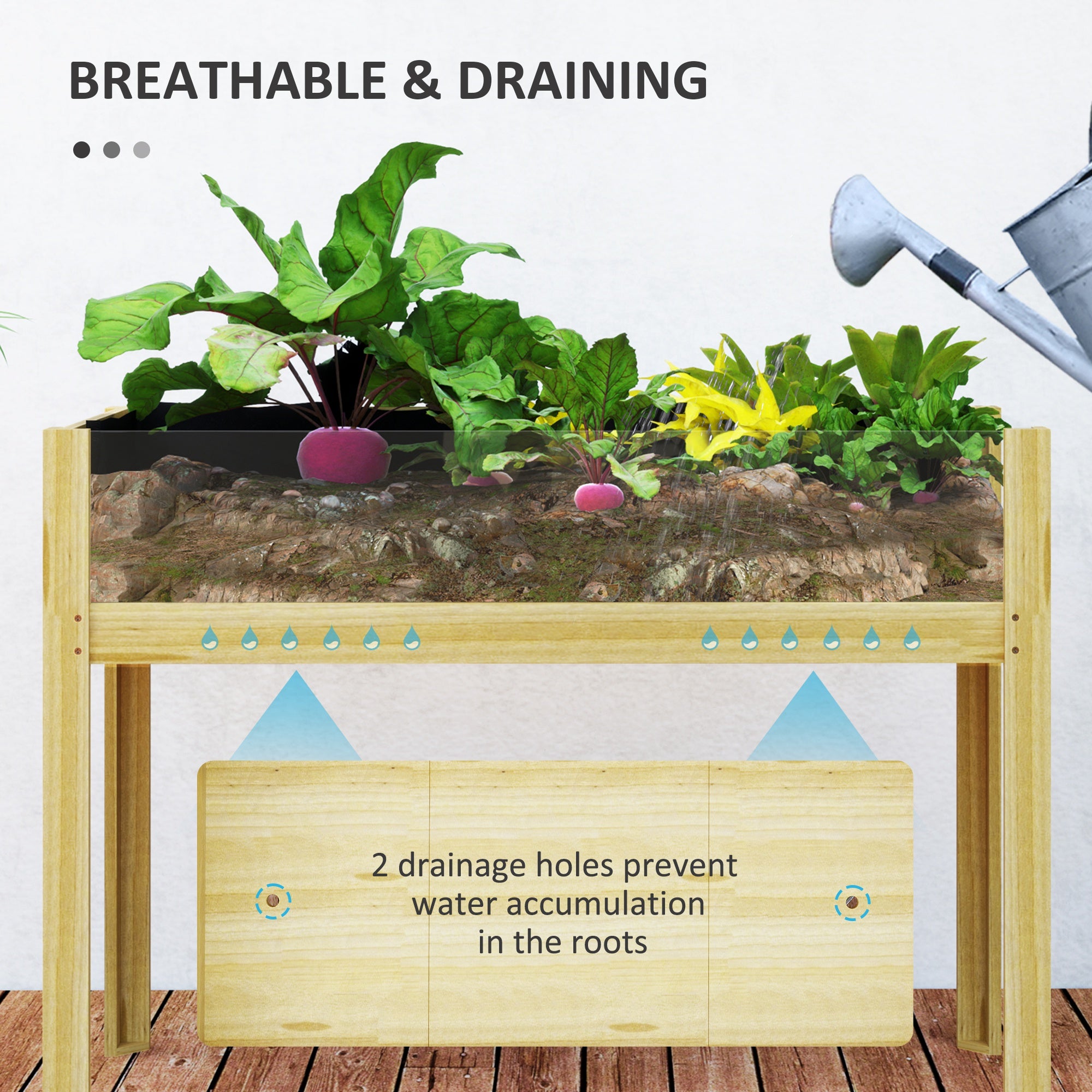 Wooden Raised Garden Bed with Acrylic Panels, Raised Planter Box with Drainage Holes, 43.3