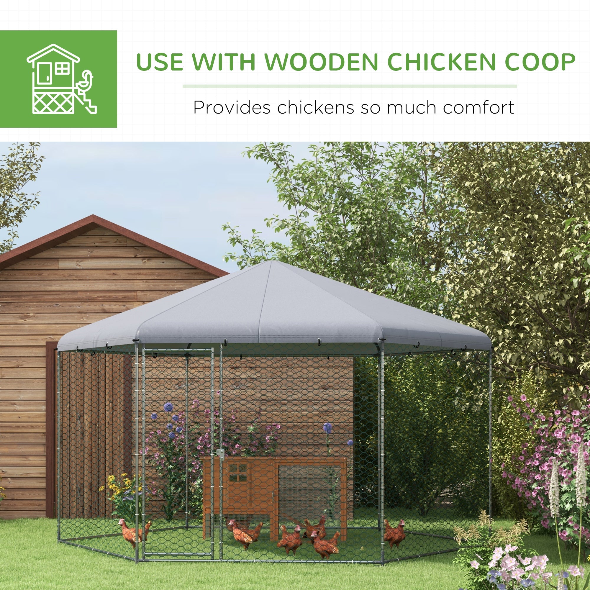 Chicken Coop with Cover for Outdoor Backyard, Chicken Run for 10-15 Chickens, Rabbits, Ducks, 13.1' x 11.4' Chicken Coops   at Gallery Canada