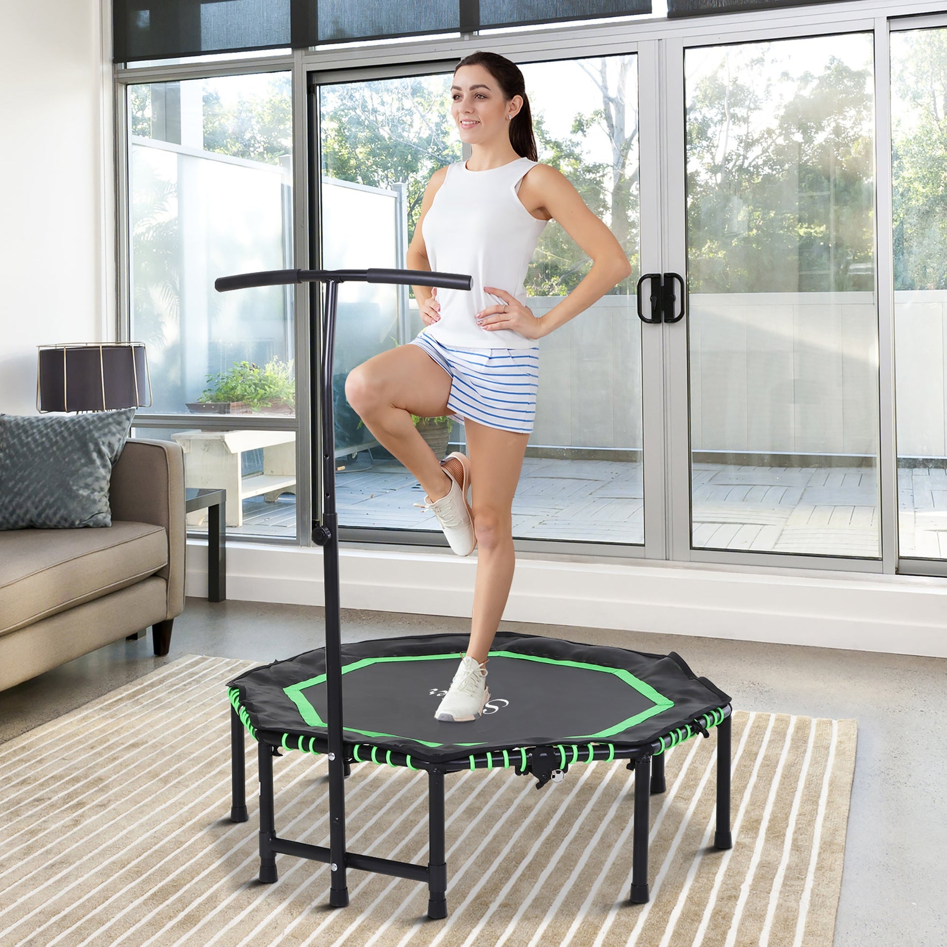 48" Mini Trampoline, Foldable Trampoline with Adjustable Handle Bar for Adults Exercise, Workout, Fitness, Green Trampolines   at Gallery Canada