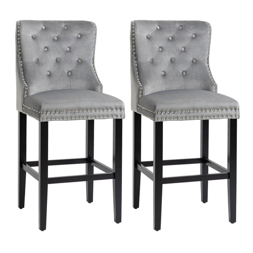 Upholstered Fabric Bar Stool Set of 2, Button Tufted 29.5