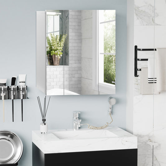 Wall Mounted Mirror Cabinet, Bathroom Medicine Cabinet with Mirror, 3 Doors and Adjustable Shelves, White Mirror Medicine Cabinets White  at Gallery Canada