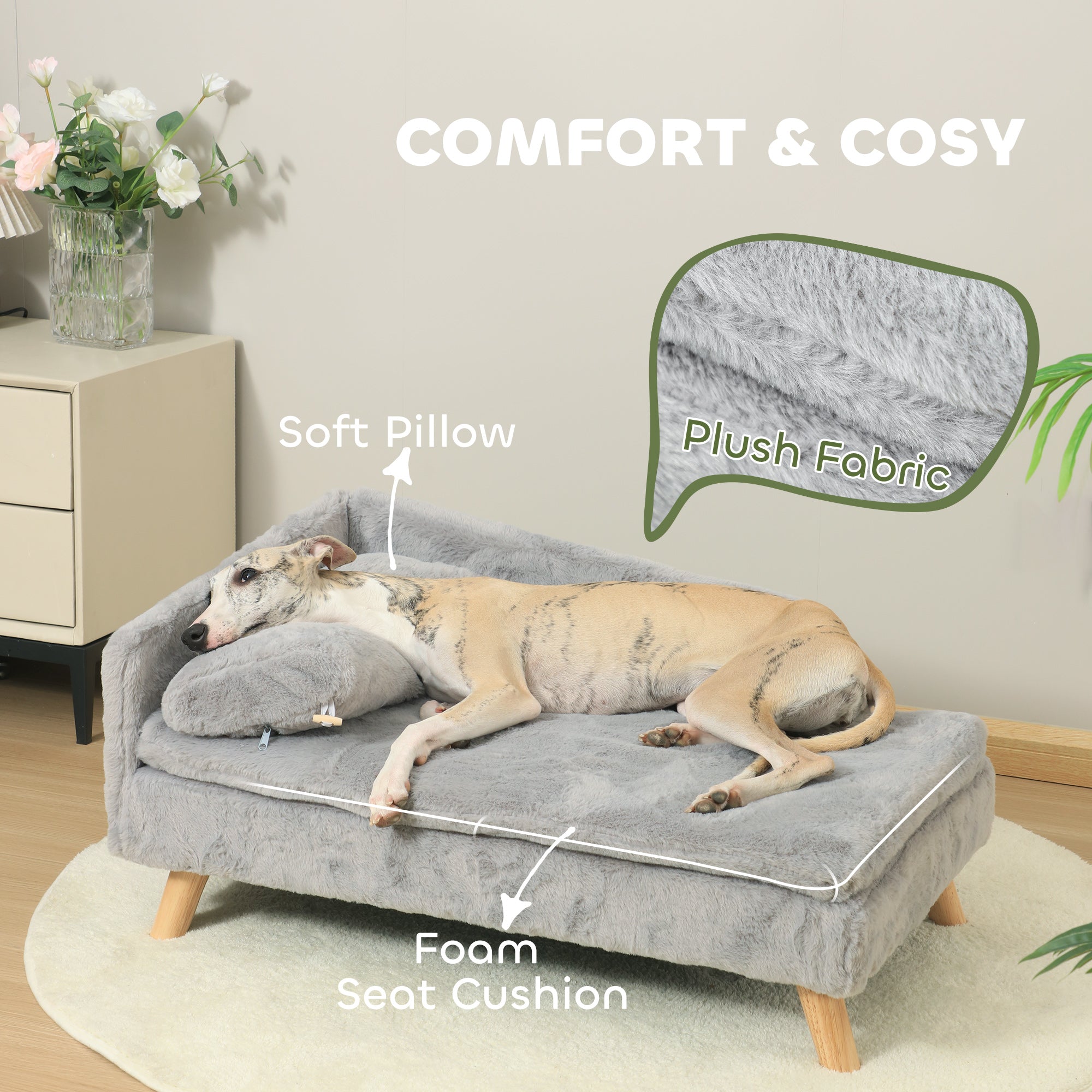 Dog Sofa Bed for Medium Dogs Cats with Cushion, Pillow, Removable and Washable Cover, Non-slip Foot Pads, Light Grey Dog Sofas at Gallery Canada