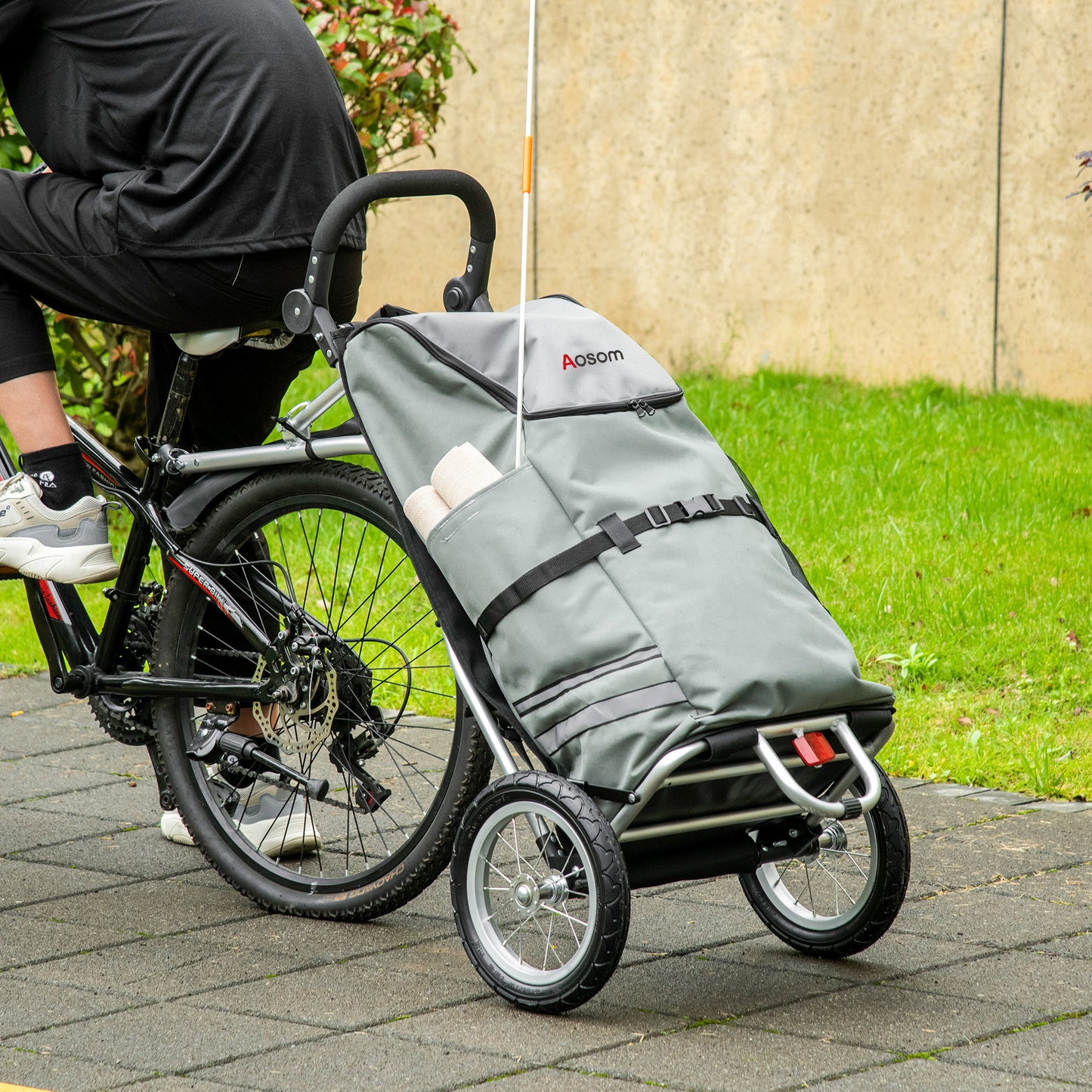 Bike Trailer, Bicycle Cargo Trailer with 12" Wheels, Reflective Strips, Outdoor Wagon Carrier with Aluminum Frame Bike Cargo Trailers Grey and Silver at Gallery Canada