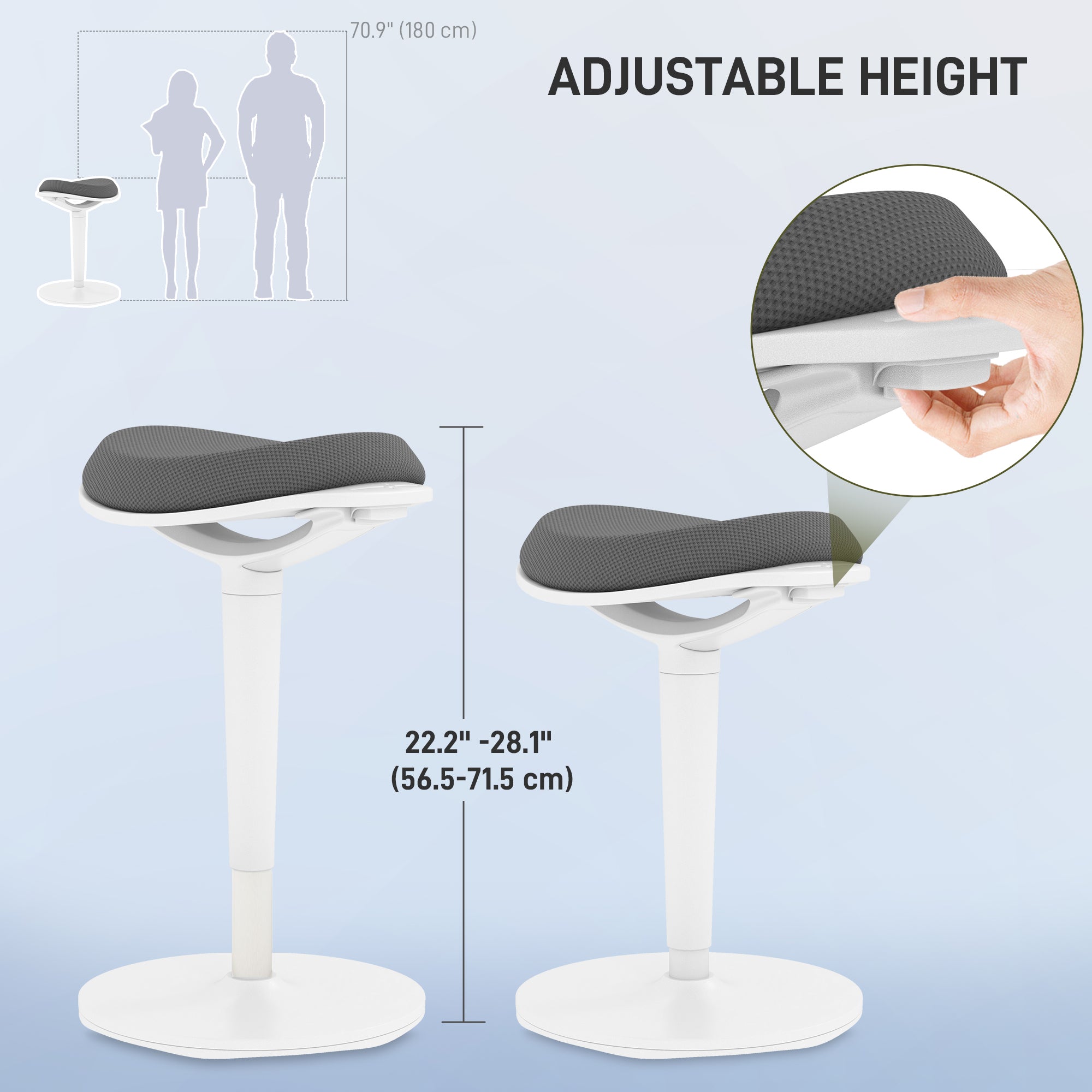 Standing Desk Stool, Ergonomic Wobble Chair, Adjustable Leaning Stool for Office Desks, with Rocking Motion, Grey Office Chairs   at Gallery Canada