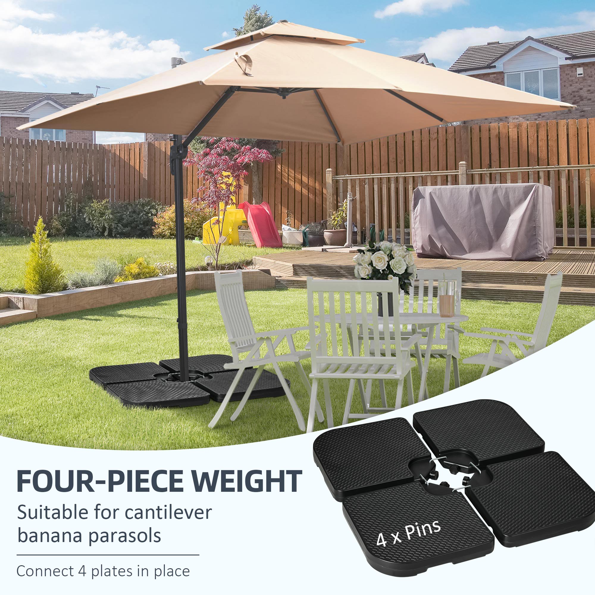 4PCs Cantilever Umbrella Base Weights for Offset Banana Parasol, HDPE Water or Sand Filled Patio Umbrella Weights for Cross Base Stand with Built-in Handles, Black Umbrella Bases at Gallery Canada