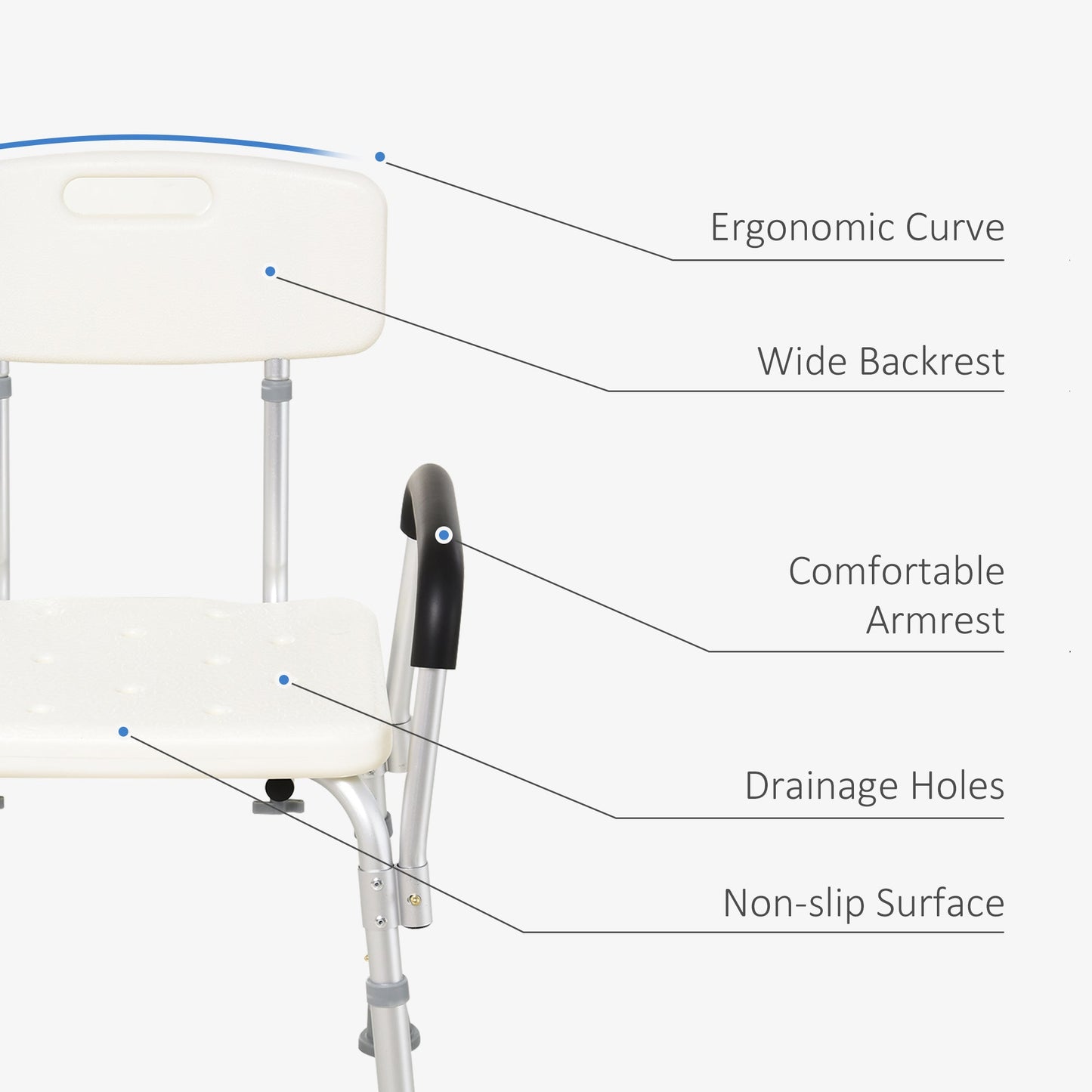 Adjustable Medical Shower Chair with Back, Bathtub Bench Bath Seat with Padded Arms, Non Slip Tub Safety for Disabled, Seniors, Elderly Bath Chairs   at Gallery Canada