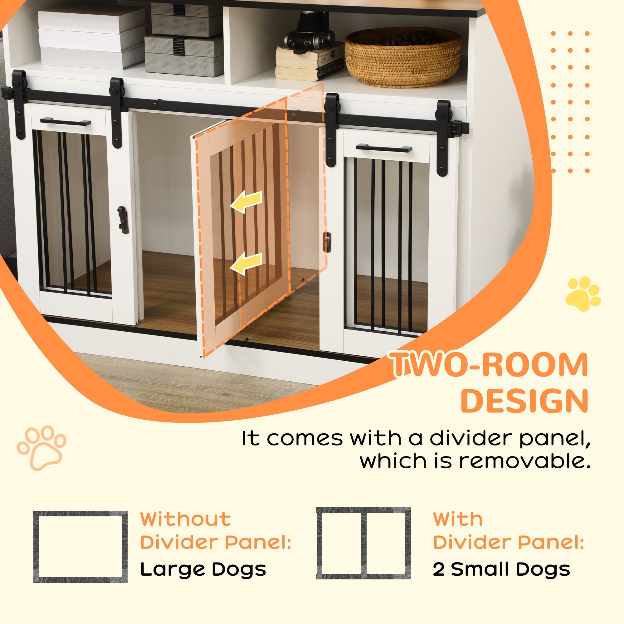 Dog Crate Furniture for Large Dogs with Removable Divider, Dog Kennel for 2 Small Dogs with Storage, White Houses, Kennels & Pens   at Gallery Canada