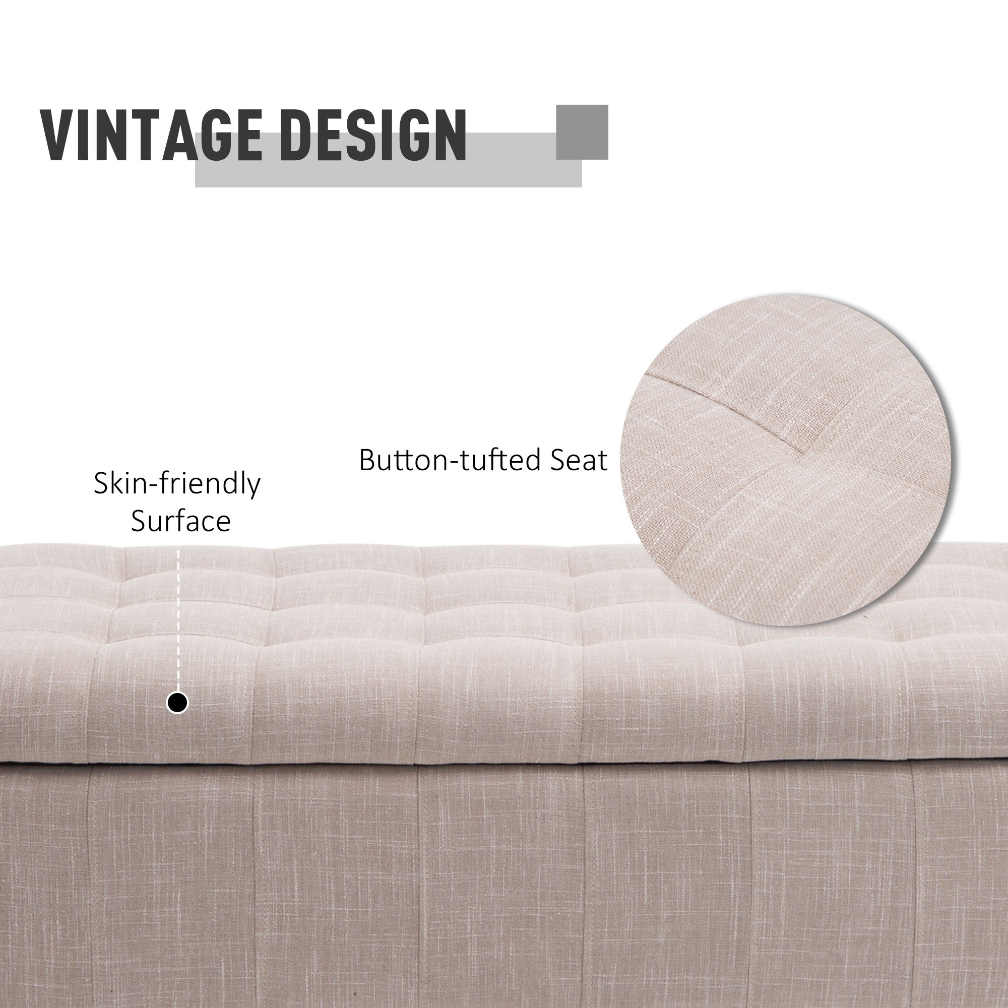 Storage Ottoman, Linen Fabric End of Bed Bench with Soft Close Lid, Button Tufted Storage Bench for Living Room, Entryway or Bedroom, 42