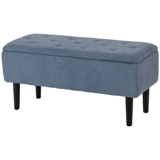 Modern Storage Bench, Ottoman with Storage and Lamb's Wool Upholstery for Living Room, Bedroom, Blue Storage Ottomans & Benches   at Gallery Canada