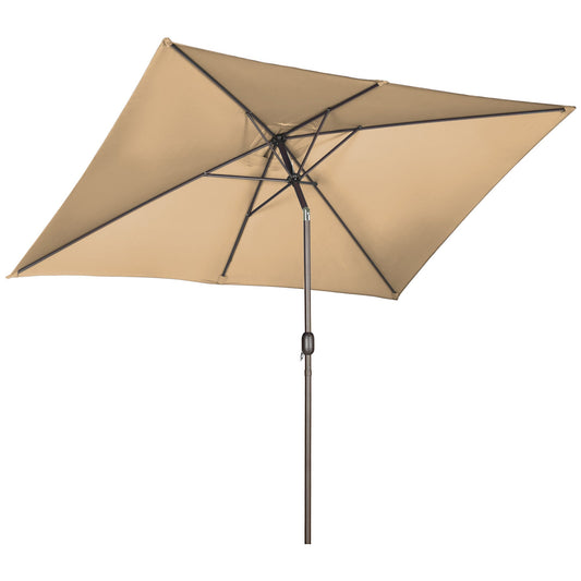 6.5x10ft Patio Umbrella, Rectangle Market Umbrella with Aluminum Frame and Crank Handle, Garden Parasol Outdoor Sunshade Canopy, Tan - Gallery Canada
