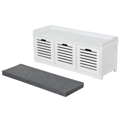 Upholstered Shoe Cabinet Storage Bench with Padded Cushion, with 3 drawer Enough Storage Space Bench Stool for Living Room Entryway Furniture, White Shoe Storage Cabinets & Racks   at Gallery Canada